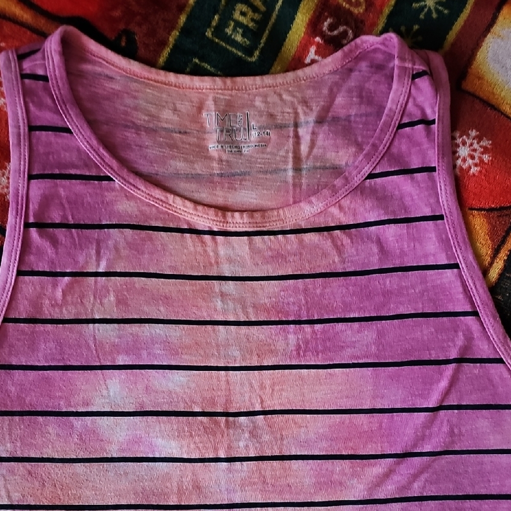 Time and Tru Pink and Black Striped Tank